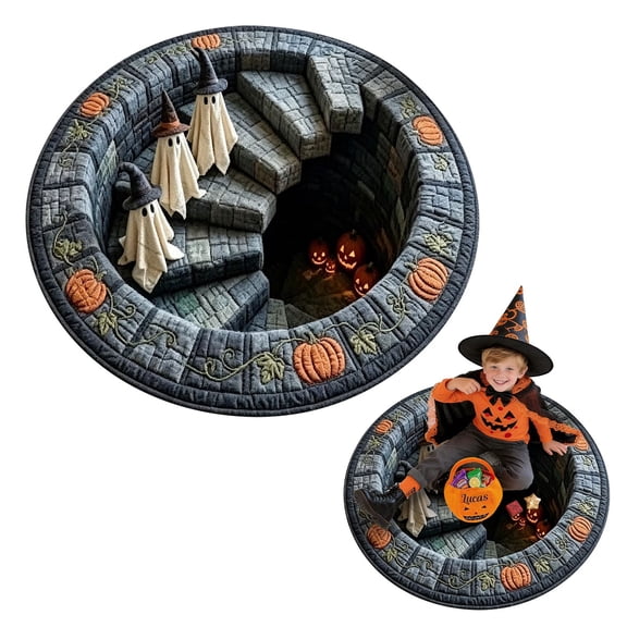 3D Haunted Staircase Round Rug, Round Halloween Optical Illusion Area Rug, 3D Halloween Rug for Living Room Bedroom Entryway Party Home Halloween Decor, Style A, Small Size