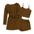 thumbnail image 4 of Diufon Women's Summer 3 Piece Sets Crewneck Cami Tops Long Sleeve Cardigan Elastic Waist Shorts Solid Color Suits, 4 of 4
