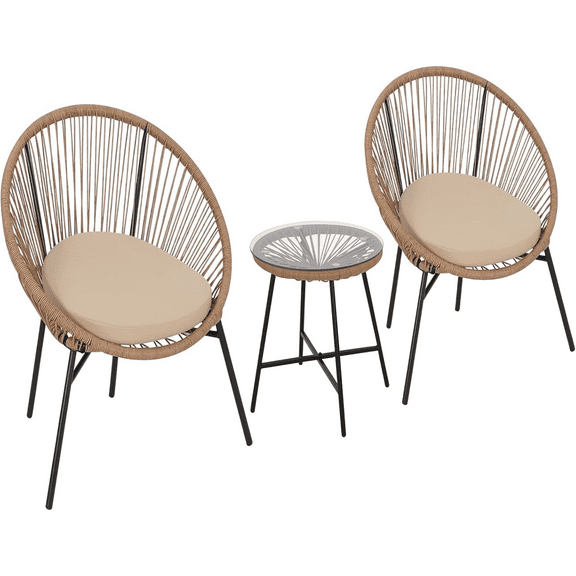 3-Piece All-Weather Outdoor Bistro Set Modern Patio Conversation Chairs with Glass Top Table for Balcony,Pool,Garden