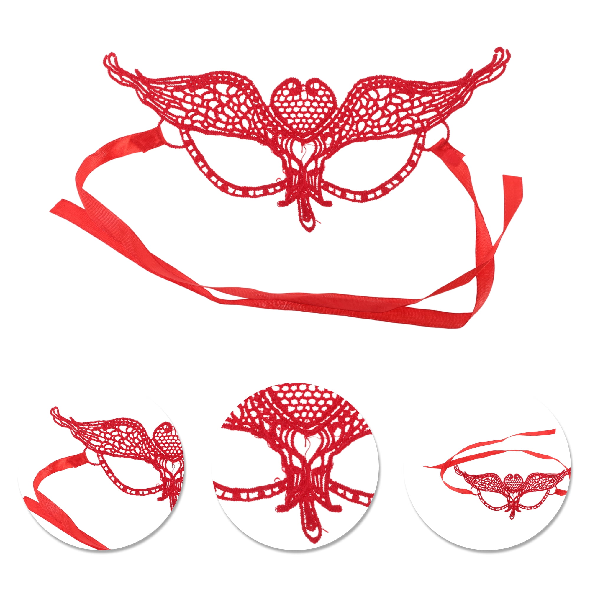 Unique Bargains 1 Pack Elegant Lace Half Face Party Mask Red Pattern 1