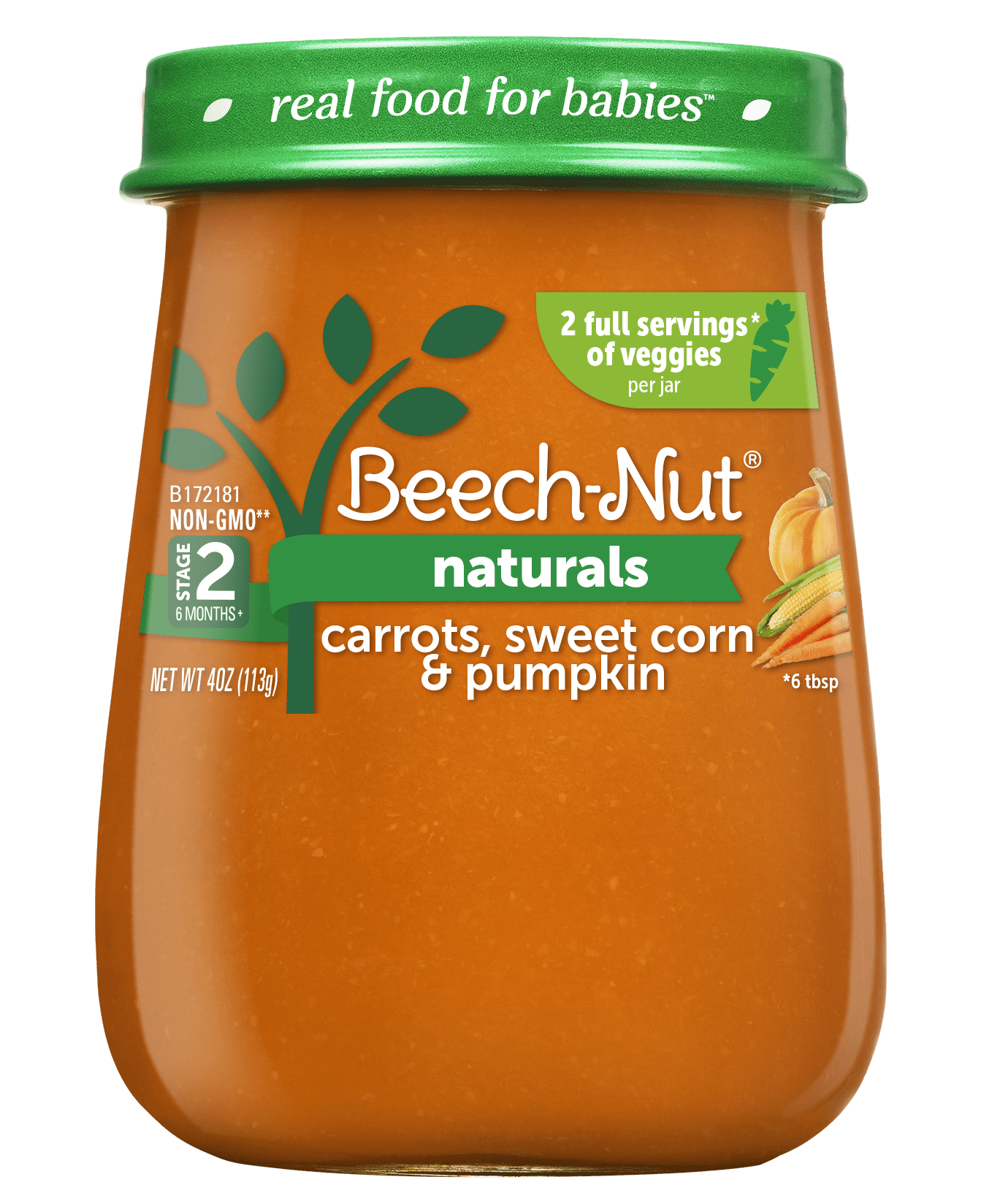 BeechNut Naturals Stage 2, Carrots Sweet Corn & Pumpkin Baby Food, 4