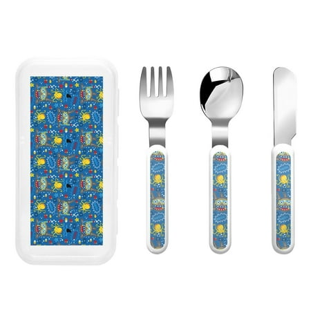 

Gaeub Animals1 Print 3-Piece Children Knife Spoon Fork Set Stainless Steel Child Flatware Set Kids Utensils Set with Case for Lunch Box (Fork Spoon Knife Combo)