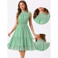 thumbnail image 2 of DARING DIVA Smocked Waist Gilding Metallic Stars Chiffon Dress L Green, 2 of 6
