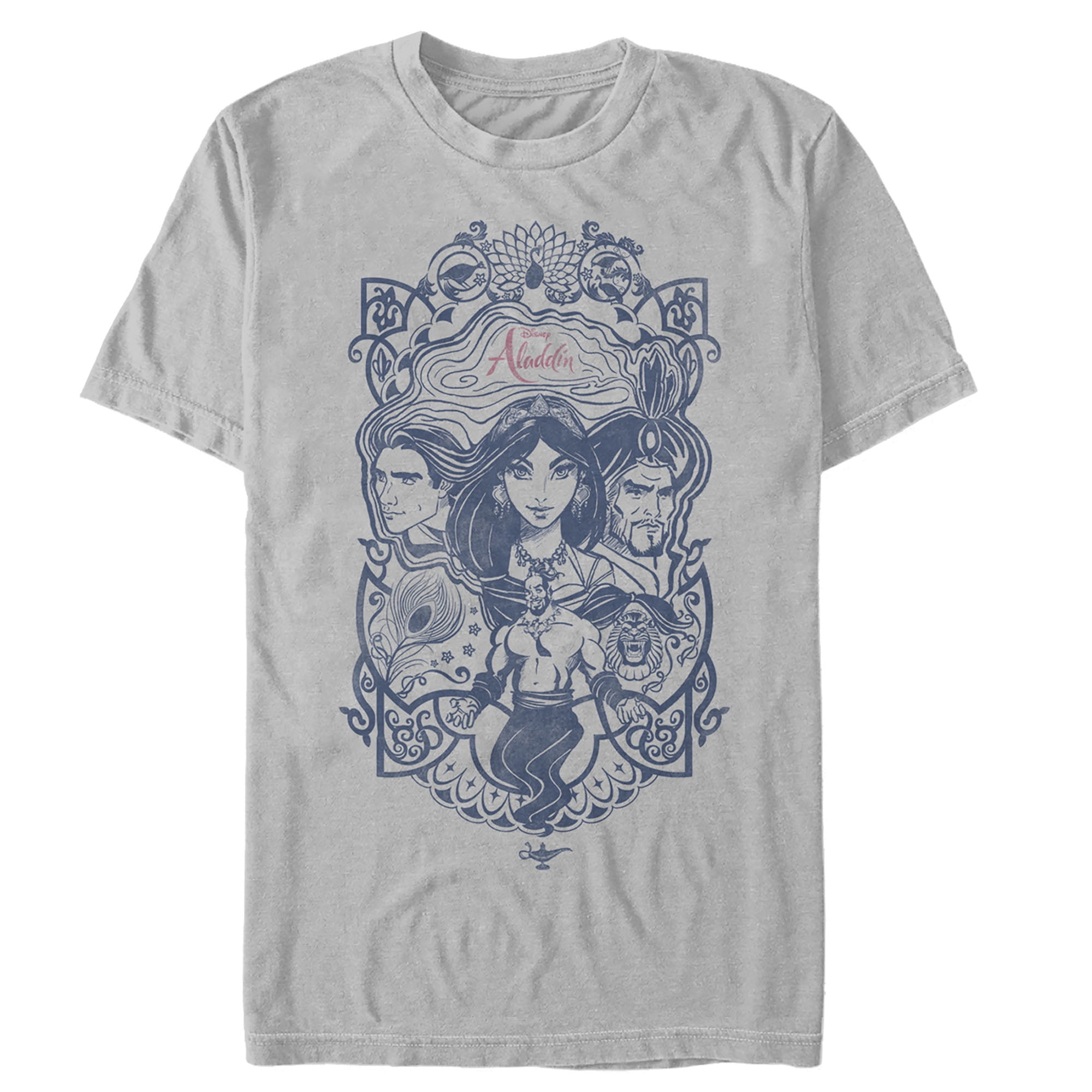 Men's Aladdin Vintage Character Frame Graphic Tee Silver 3X Large