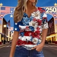 thumbnail image 2 of USA 250th Anniversary Split Neck Short Sleeve T Shirts for Women Plus Size Stars and Stripes Print Oversized Tunic Summer Casual Soft Light Gray L, 2 of 5