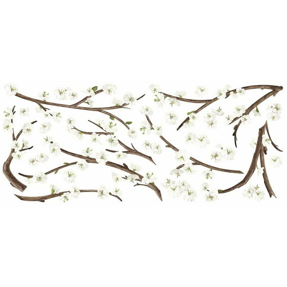 White Blossom Branch Giant Wall Decals With 3D Embellishments