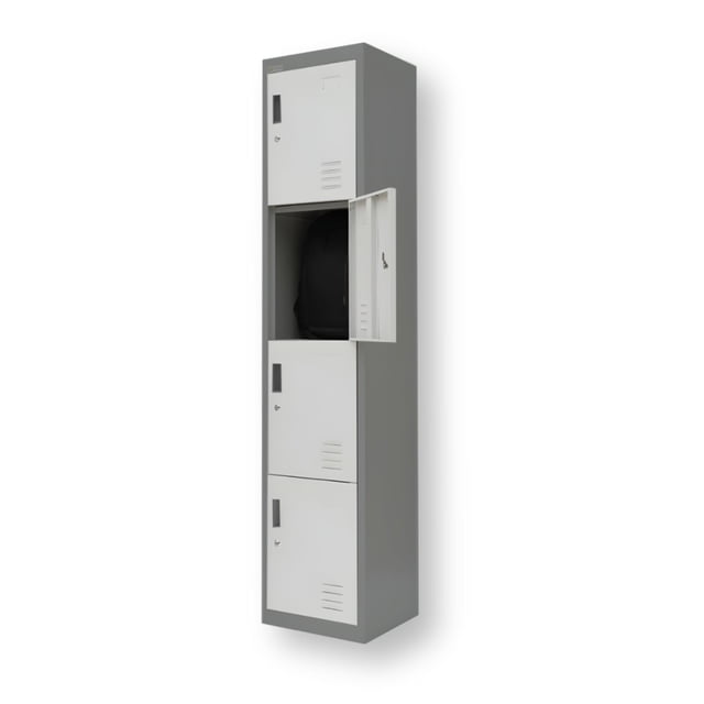Locker Metálico Alto de 4 Compartimentos con Puertas y Llave para Almacenamiento Seguro para Oficina, Escuela o Gimnasio