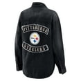 thumbnail image 3 of Women's WEAR by Erin Andrews Black Pittsburgh Steelers Washed Oversized Denim Full-Snap Shacket, 3 of 6