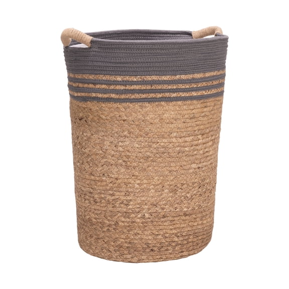 Seville Classics Natural Water Hyacinth and Rope Round Hamper with Liner, Gray