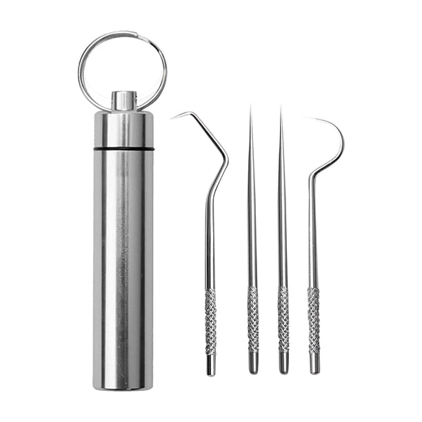 Palillo de dientes de metal 304, palillo de dientes de acero inoxidable, juego de herramientas de limpieza bucal portátil, palillo de dientes
