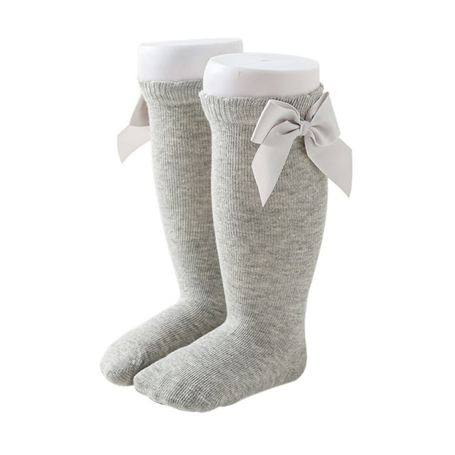 SUNSIOM Baby Girls Cotton Long Socks Solid Color Big Bow Knee High Stocking