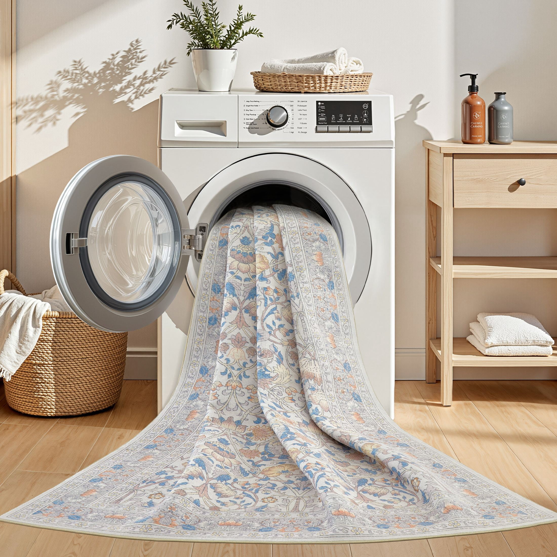 UERMEI 2x3 Small Area Rugs for Entryway, Machine Washable Non Slip Indoor Door Mats, Floral Throw Rug for Bedroom Hallway, Laundry Room Carpets - Beige/Blue/Brown
