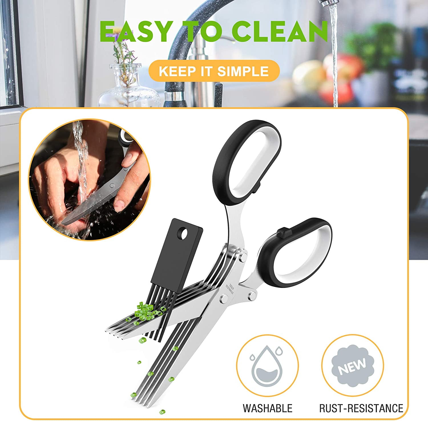 Herb Scissors Set, Kitchen Gadgets for Cutting, Stainless Steel Food Scissors