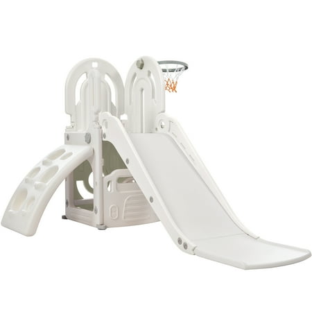 Toddler Climber and Slide Set 4 in 1, Kids Playground Climber Freestanding Slide Playset with Basketball Hoop and Bus Steering Play Combination for Babies Indoor & Outdoor