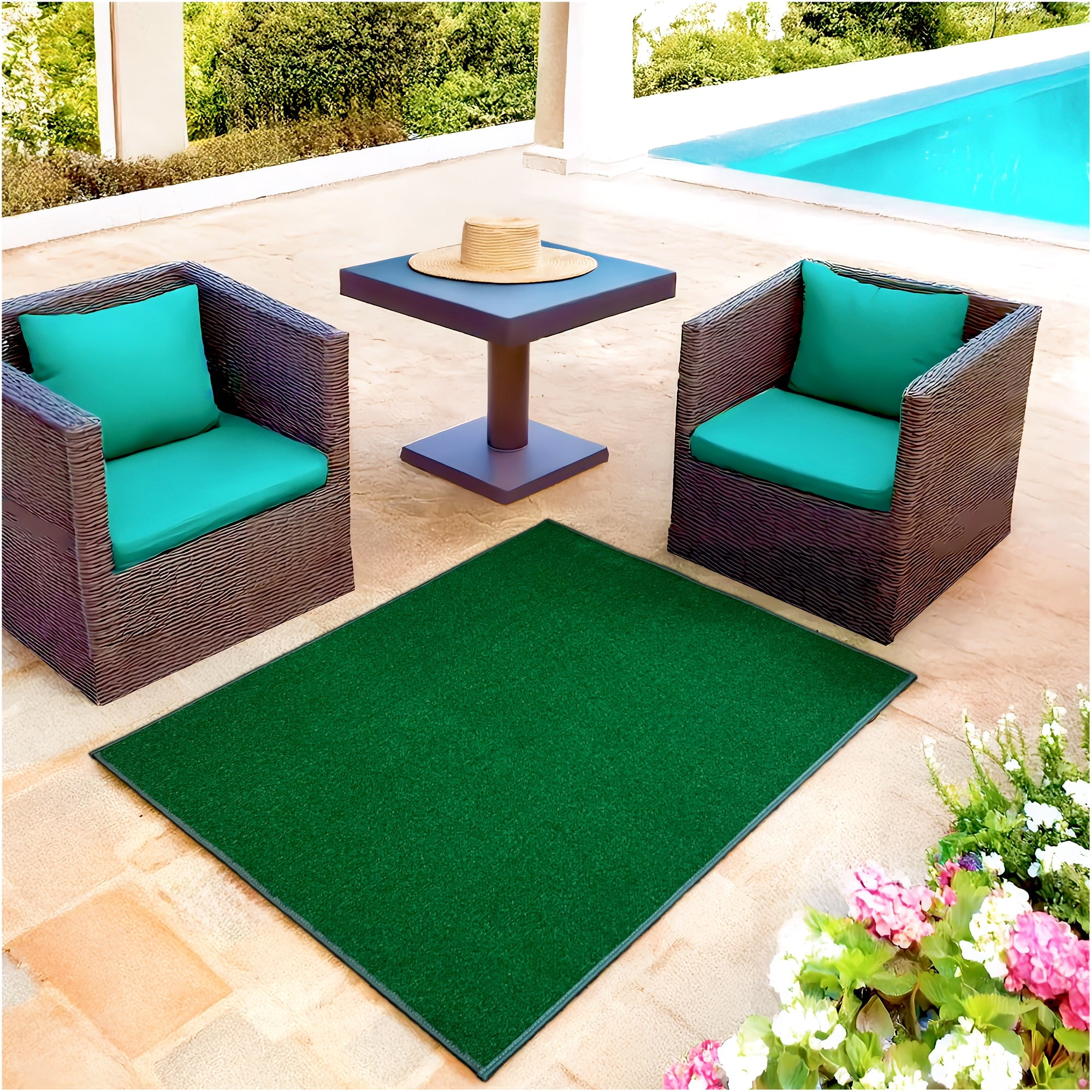 Koeckritz Rugs 10' x 12' Premium Ribbed Indoor/Outdoor Area Rug Quick Dry, Lightweight, Heather Green
