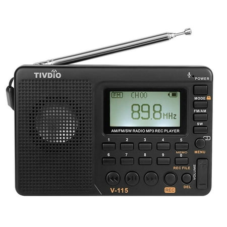 TIVDIO V-115 FM/AM/SW Radio Multiband Radio Receiver REC Recorder Bass Sound MP3 Player Speakers with Sleep (Best Internet Radio Recorder)