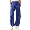 thumbnail image 3 of Womens Barrel Pants, Elastic Waist Baggy Ankle Pants with Pockets, Quick Dry Travel Running Outdoor Wear | VerBelle,Dark Blue XL, 3 of 9