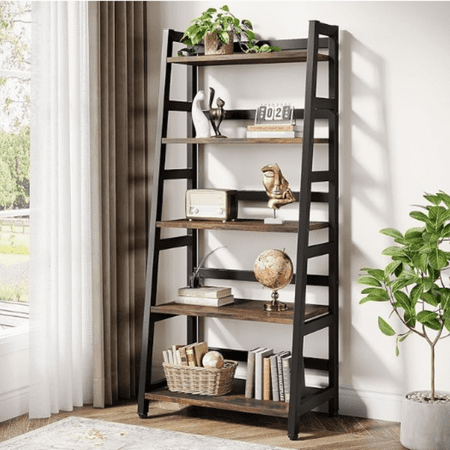 Tribesigns 5-Tier Bookshelf Industrial Bookcase 5 Shelf Ladder Shelf Book Storage Shelf Organizer for Living Room Home Office