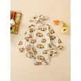 thumbnail image 2 of Wassery Infant Baby Halloween Onesie Bodysuits Newborn Fall Clothes Pumpkin Print Round Neck Long Sleeve Ruffled Romper Bow Headband 0-18 Months, 2 of 8