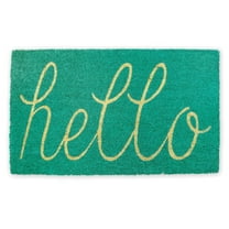 DII Hello Coir Fiber Doormat Non-Slip Durable Outdoor/Indoor, Pet Friendly, 17x29", Aqua