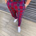 thumbnail image 2 of SNOWSONG Men's Pants, Mens Plaid Pencil Pants Zipper Elastic Waist Pants Trousers, Mens Casual Pants, Chino Pants Slim Fit, Slacks for Men 1PC Pants Red L, 2 of 7