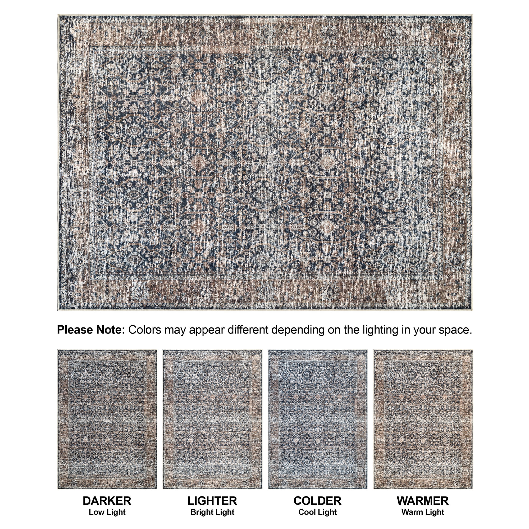 Bloom Rugs Washable Non-Slip 10x14 Rug - Dark Blue / Tan Traditional Oriental Area Rug for Living Room, Bedroom, Dining Room, and Kitchen - Exact size: 10' x 14'