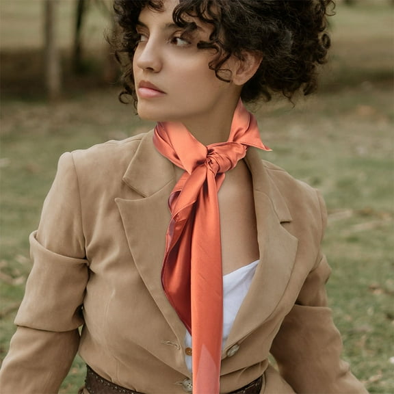 STRANDCHIC 2-Pack Solid Color Silk Neck Scarves Stylish Neckerchief Accessories for Women