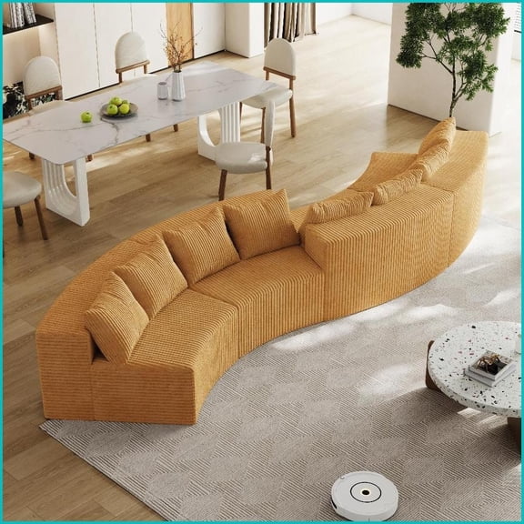 Modern Curved Modular Corduroy Sectional Sofa with 8 Pillows – Ideal for Living Room, Bedroom & Office