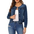 thumbnail image 1 of Chaqueta De Mezclilla Para Mujer Chaquetas De Mezclilla De Manga Larga Sin Cuello Con Botones Azul oscuro M, 1 of 5
