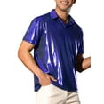 thumbnail image 4 of INSPIRE CHIC Metallic Polo Shirt for Men's Short Sleeves Shiny Disco Nightclub Party Collared T-Shirt XL Blue, 4 of 6