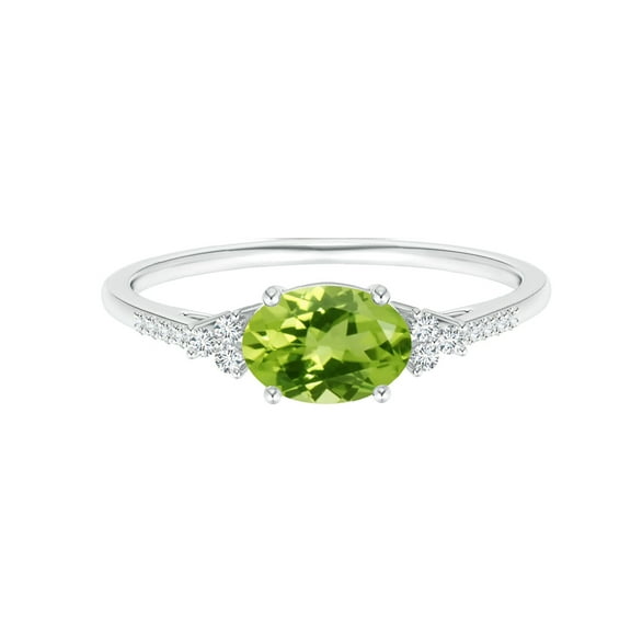 925 Sterling Silver 2.5 Ctw Oval Peridot Gemstone Horizontal Set Women Cluster Ring