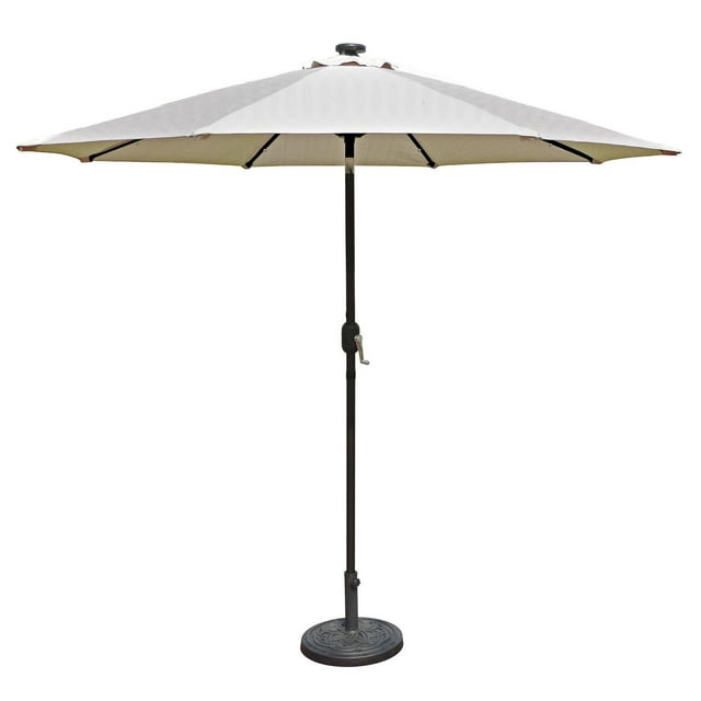 Island Umbrella 9 Ft Solar LED Auto Tilt Champagne Olefin Patio Umbrella