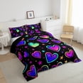 thumbnail image 3 of Erosebridal Neon Hearts Comforter King Rainbow Love Heart Bedding Set, Psychedelic Galaxy Down Comforter Gradient Glowing Stars Bed Set, Black Girly Quilted Duvet Lightweight, 3 of 7