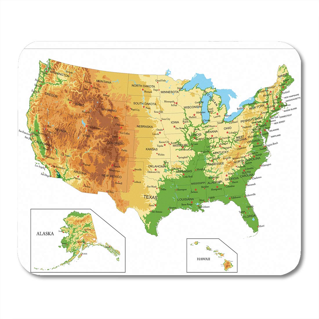Physical Map Of United States Poglip California United States Of America Physical Map Nevada Relief Idaho  Mousepad Mouse Pad Mouse Mat 9X10 Inch | Walmart Canada