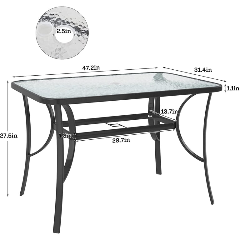 glass patio table top 47 inch umbrella hole SogesPower Outdoor Tempered Dining Table with Steel Frame Black : Patio, Lawn & Garden Create the perfect setting for relaxing or entertaining with this 47 inch outdoor tempered glass dining table SogesPower 47 inch Patio Tempered