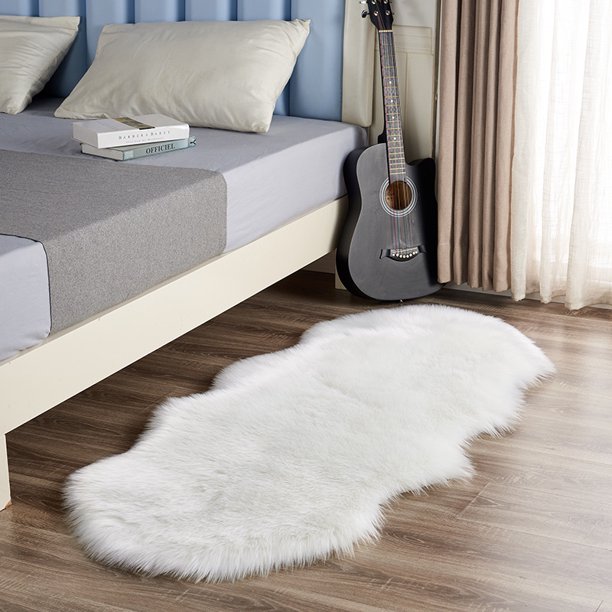 Alfombra de felpa de imitación de lana y cuero para dormitorio, cojín de sofá de lana, manta para ventana salediza, alfombra antideslizante irregular para pies, manta para mesita de noche