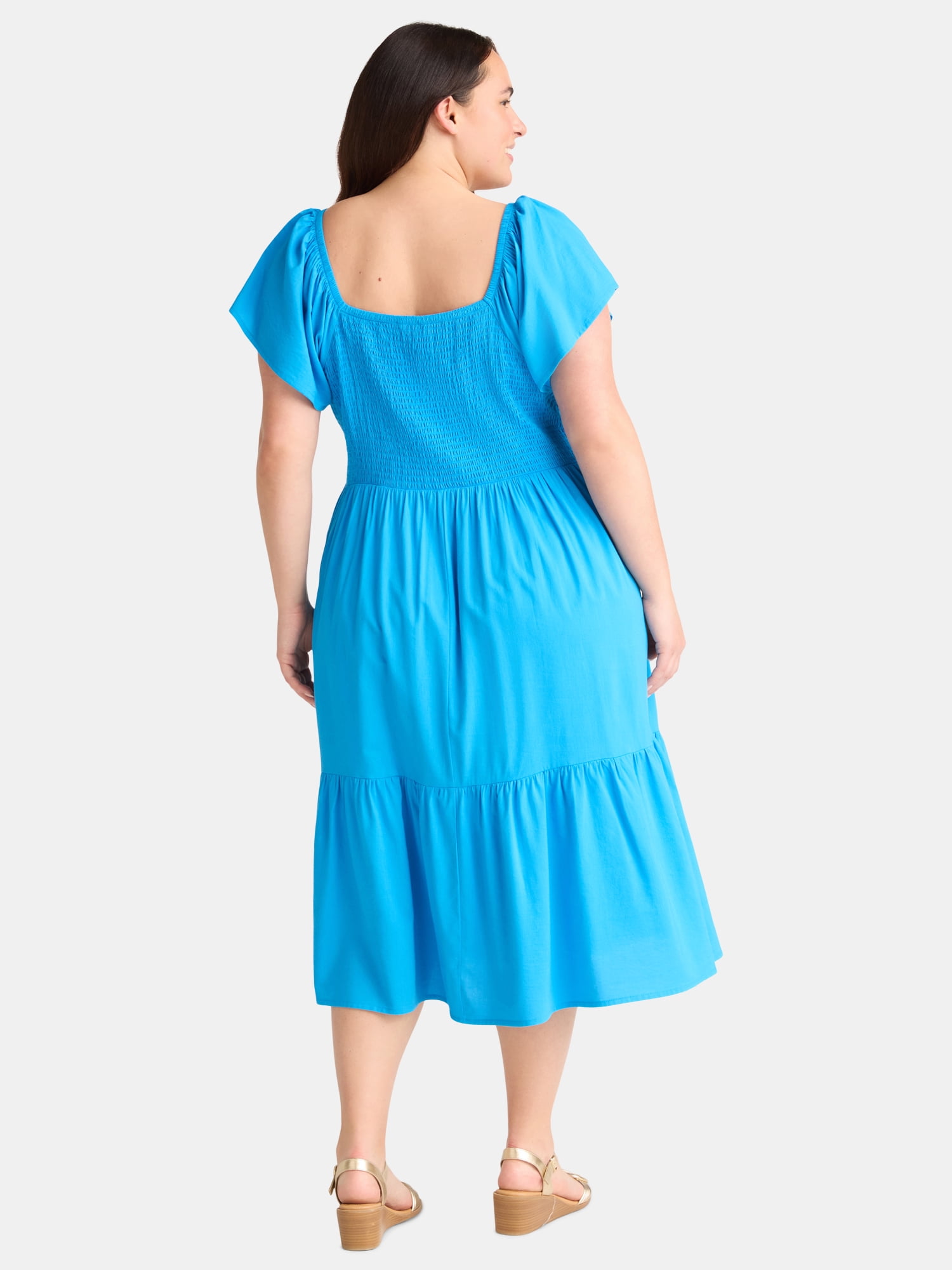Terra & Sky Women's Plus Flutter Sleeve Midi Dress, Sizes 0X-5X