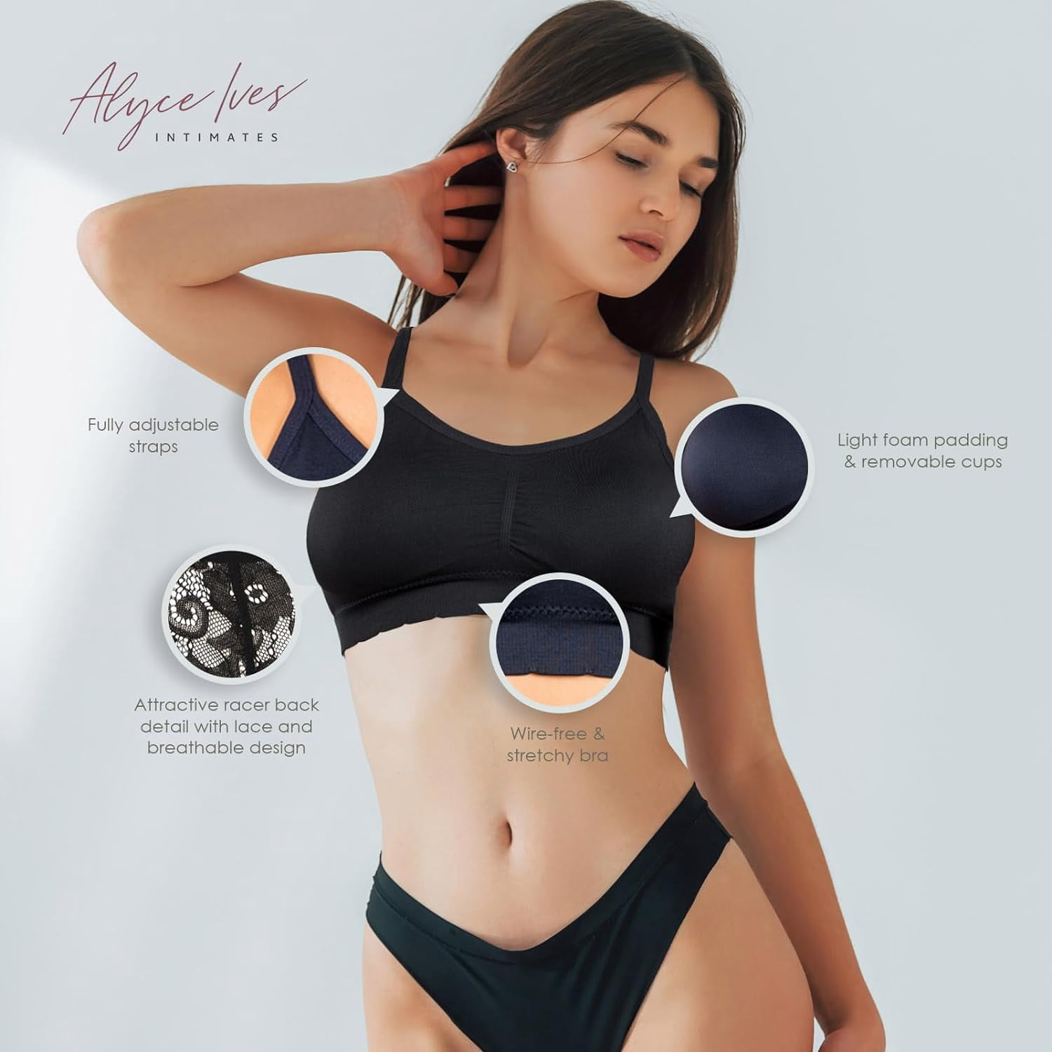 Alyce Ives Intimates Seamless Lace Bra Pack Padded Bra with Removable Cups Lace Bralettes for Women, Medium 5 pcs