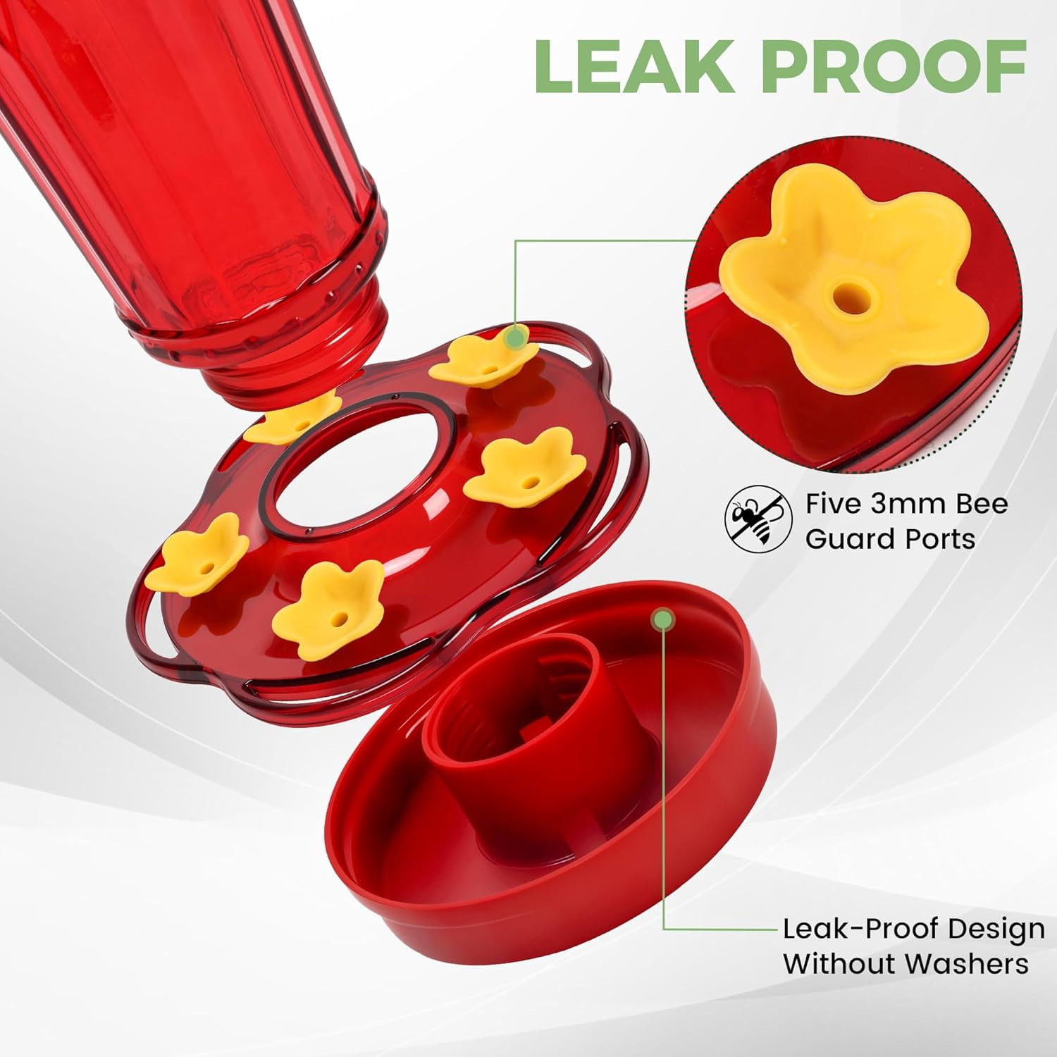 Glass Hummingbird feeders for Outdoors 2pack-14Ounces，5 Feeding Ports Feeder,Wide Mouth Easy Filling/Cleaning，Hanging Garden Backyard Decor, Includes Ant Moat (Red，2Pack)