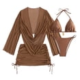 thumbnail image 4 of Womens Bikini Sets Women's 4 Piece Tankini Swimsuit with Sheer Cover Up and Tie Waist Two Piece Bikini Outfit for Beach Pool Halter Neck Sleeveless Solid Color BW2 L, 4 of 5