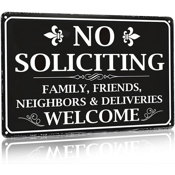 "No Soliciting Deliveries Welcome" Vintage Metal Sign, Aluminum Outdoor Wall Decor, 12x8 Inch Polite Warning Plaque for Front Door, Porch, Gate, Yard
