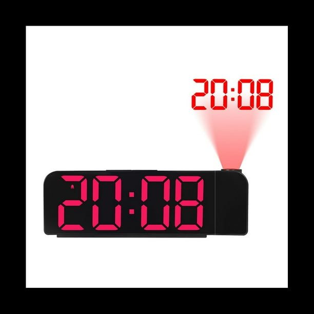 RotacióN de 180° ProyeccióN Despertador 12/24H LED Reloj Digital Carga USB Proyector de Techo Despertador (Rojo)