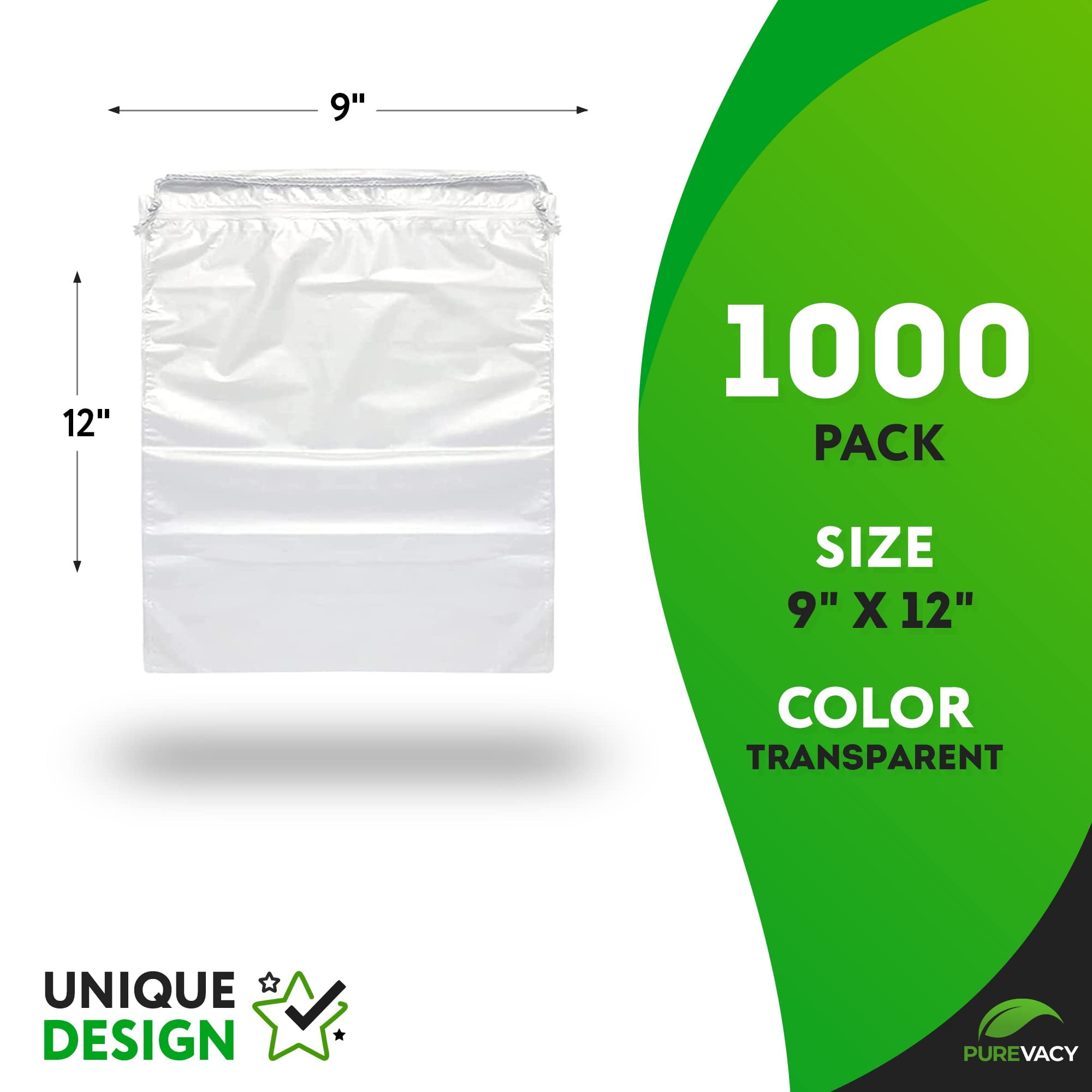 Clear Plastic Drawstring Shoe Bags, 2-Mil Polyethylene Travel Dust Bags, 1000 Count, 9 x 12 in