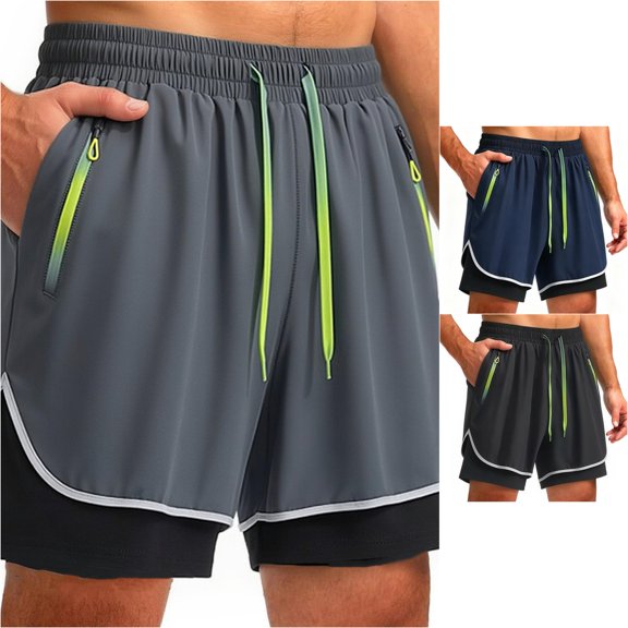 LiuXxxx Casual Running Shorts Breathable Athletic Yoga Workout Pants with Liner Compression Inner Layer Grey XL