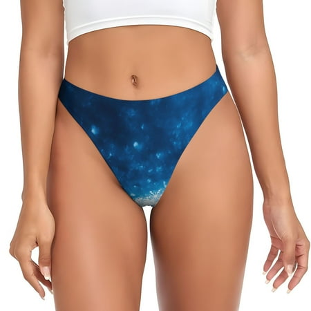 Qokaie Blue Glitter Sparkles Printed Women s Cotton Thong Underwear  Sexy Breathable Panties G-string-X-Small