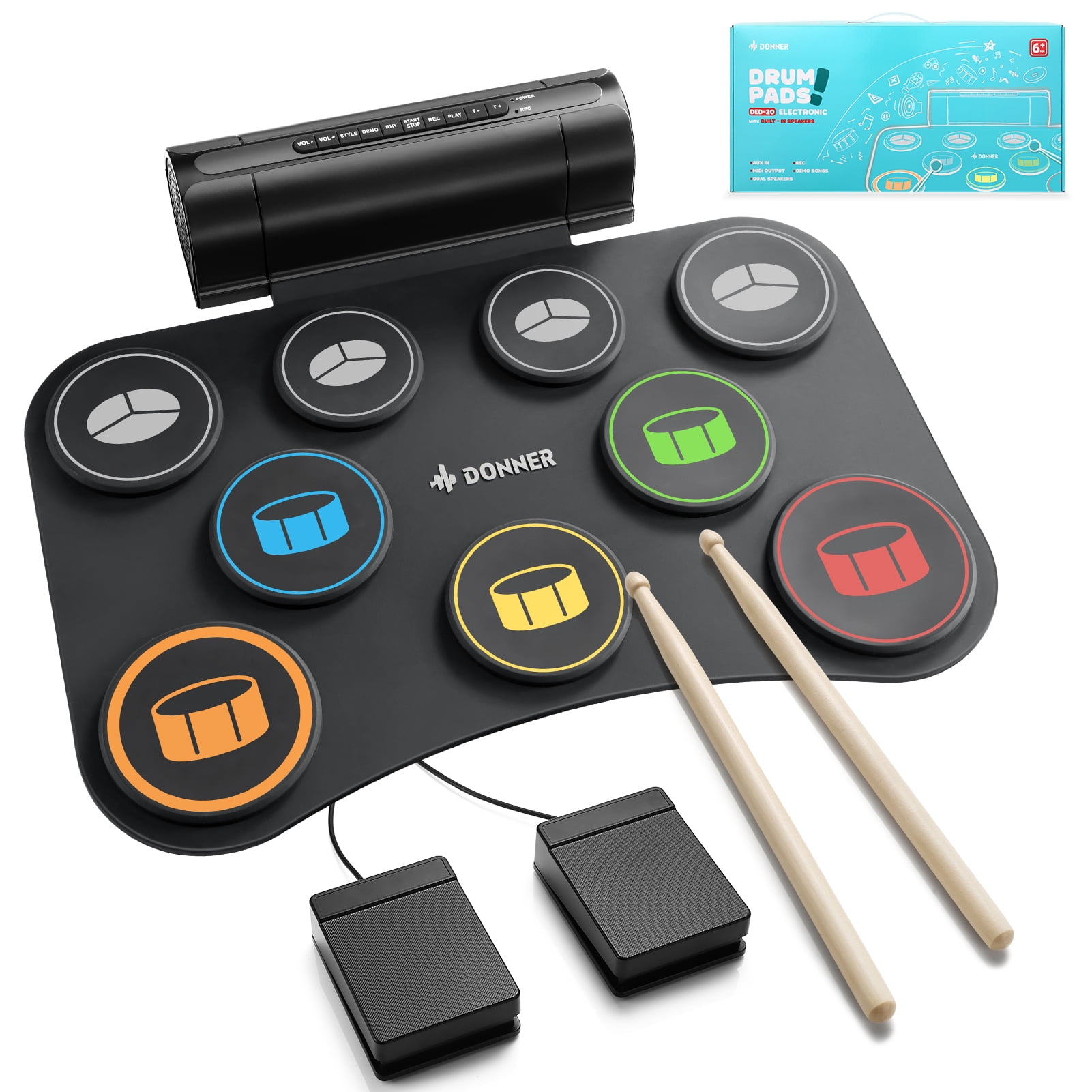 Donner 9 Pads Kids Adults Electronic Drum Sets Kit with Dual Speaker, Musical toys Drum