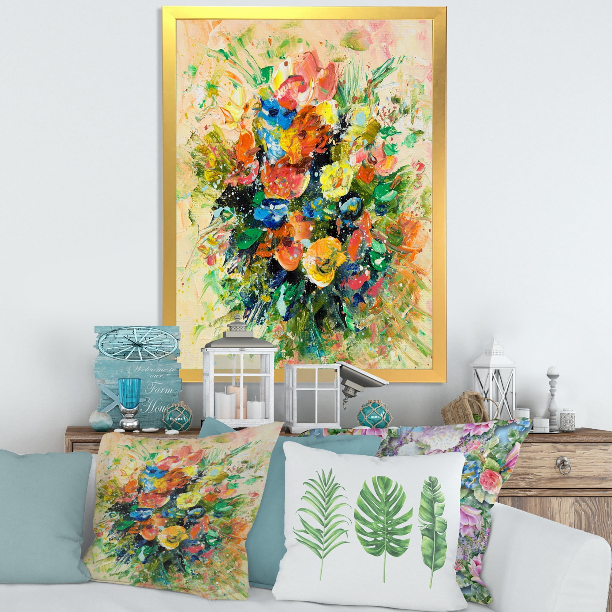 Designart 'Ancient Fresh Flowers Bouquet Of Wildflowers' Traditional Framed Art Print