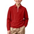 thumbnail image 6 of biudgviw Boys Girls Long Sleeve Shirts Kids Plain Quarter Zip Pullover Fall Winter Clothes Casual Lapel Tops for Golf Yoga(Red,14-15 Years), 6 of 7
