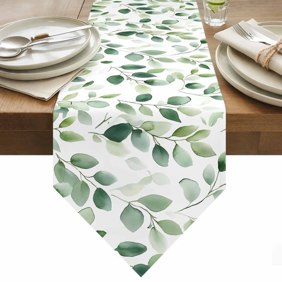 Green Eucalyptus Table Runner 36 Inches Long Leaves Watercolor Plant Leaf Farmhouse Table Runners for Dining Room Tabletop Dresser Scarf Home Party Banquet Wedding Holiday Decoration