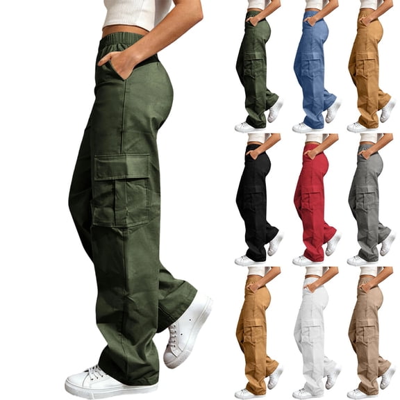 Women’s Lightweight Quick-Dry Cargo Pants Casual Solid Color Pants Straight Leg Cargo Casual Trousers With Pockets